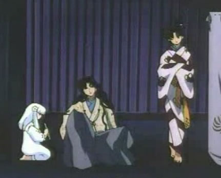 Naraku with his two spawns, Kanna and Kagura...